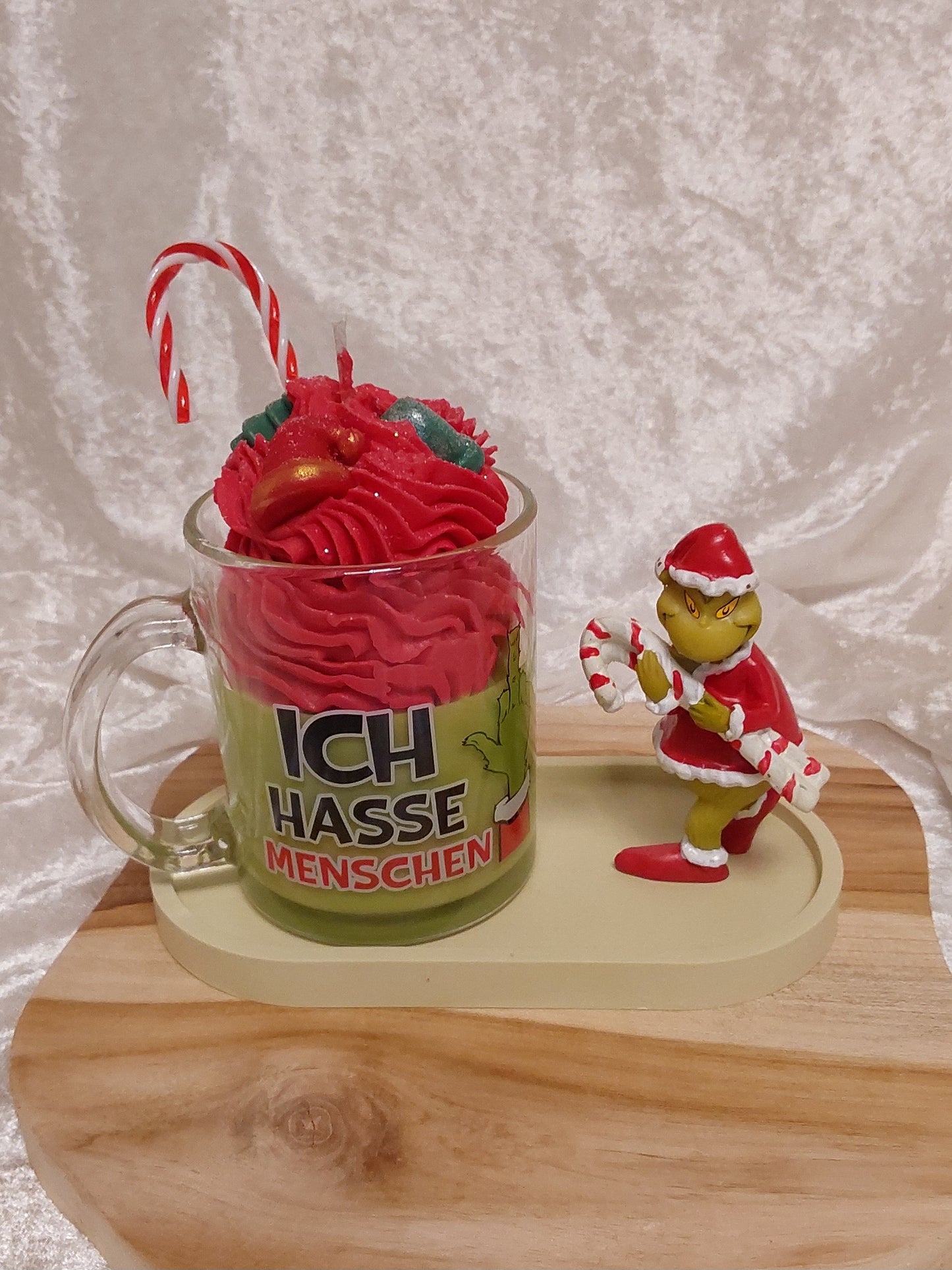 Grinch Duft-Weihnachtskerze, Tablett, Figur