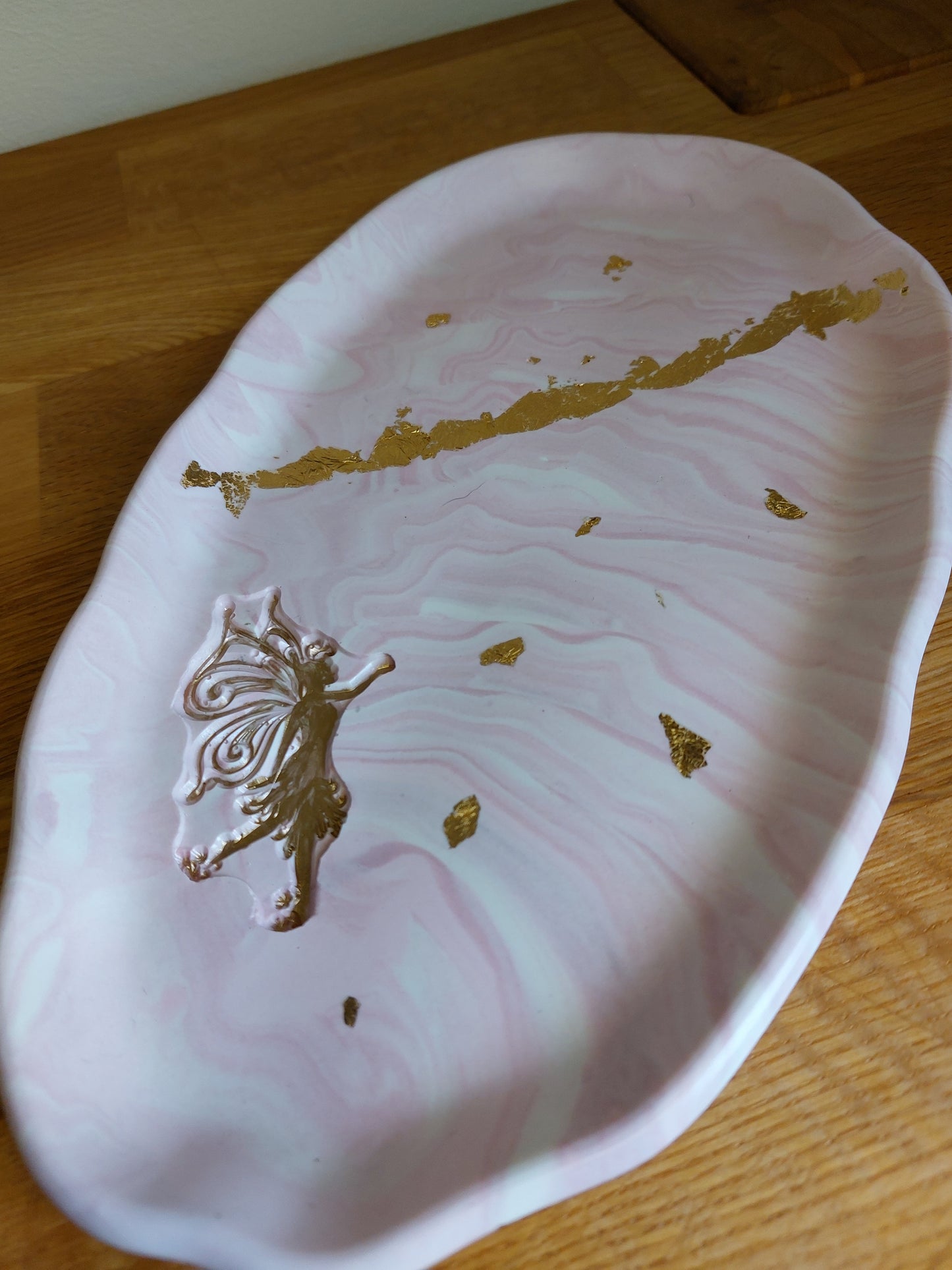 Jesmonite Schale Rosa/Weiß mit Gold