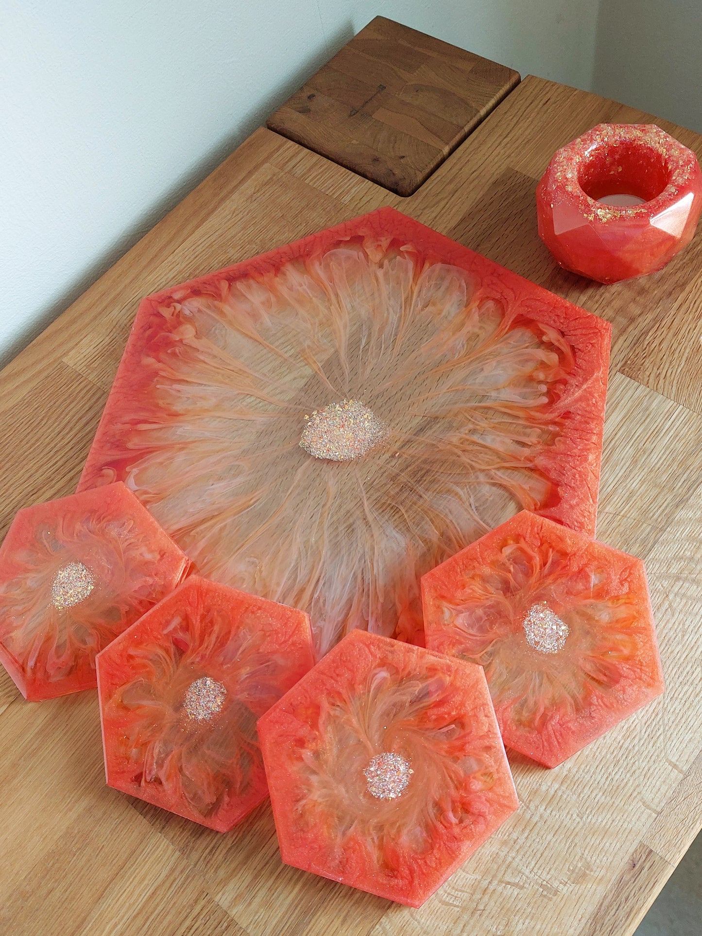 Resin Tablett Untersetzer und Federschale in Orange