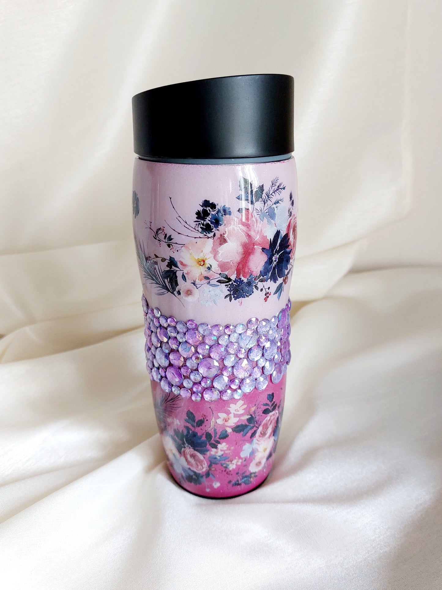 Tumbler Blumen Violett Strasssteine