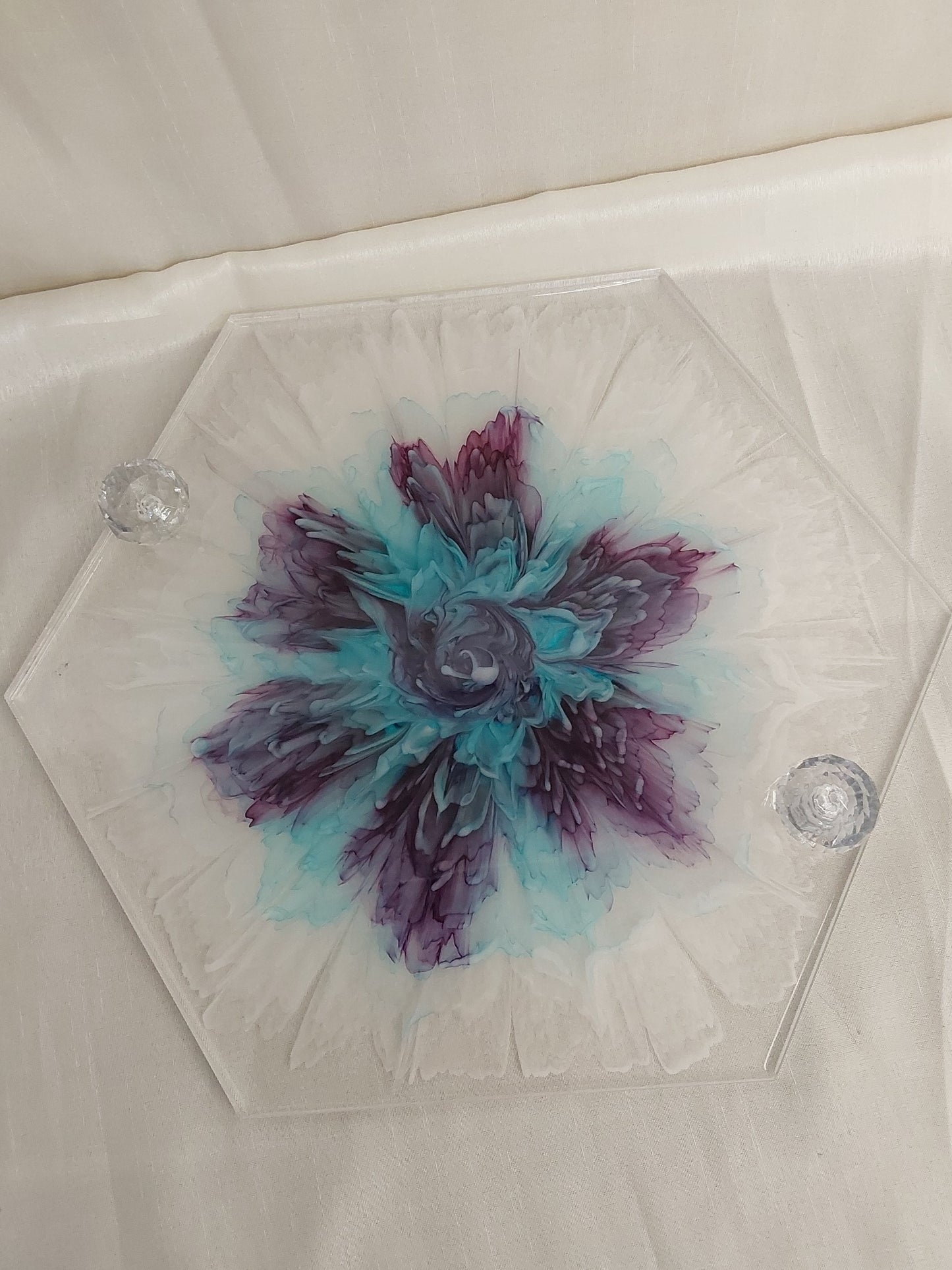 Tablett Hexagon Blüte und Griffe