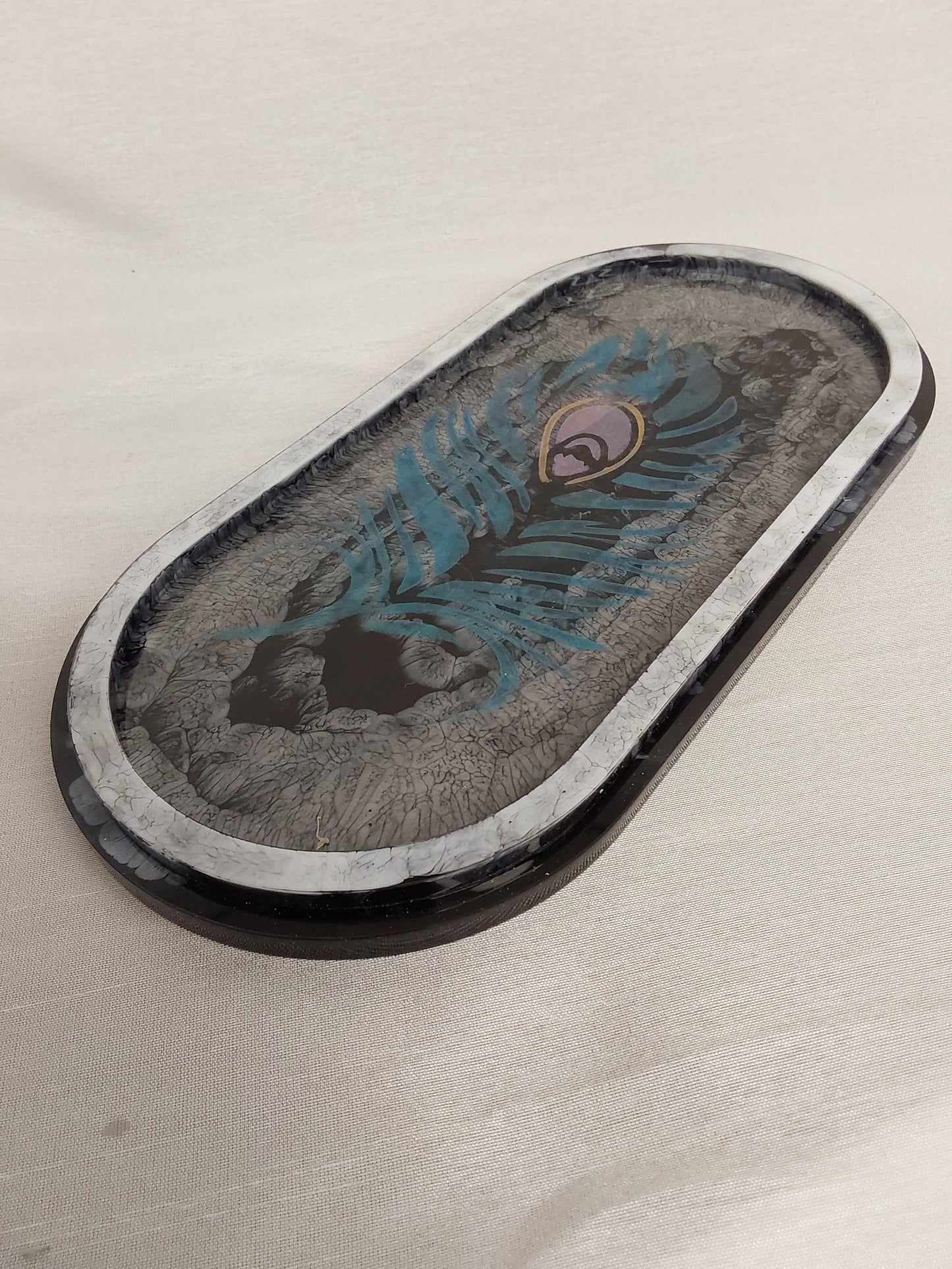 Resin Schale/kleines Tablett Pfauenfeder