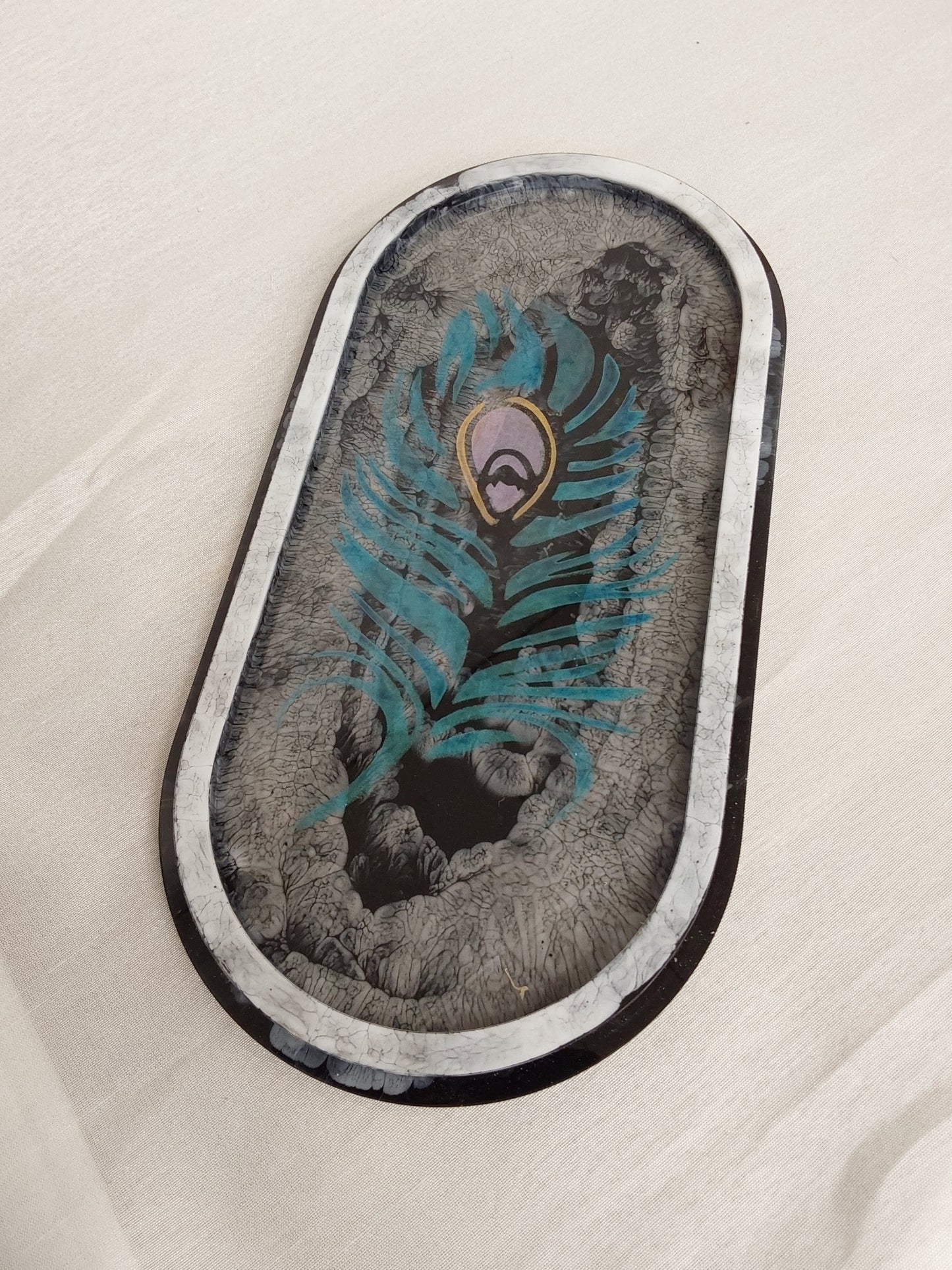 Resin Schale/kleines Tablett Pfauenfeder