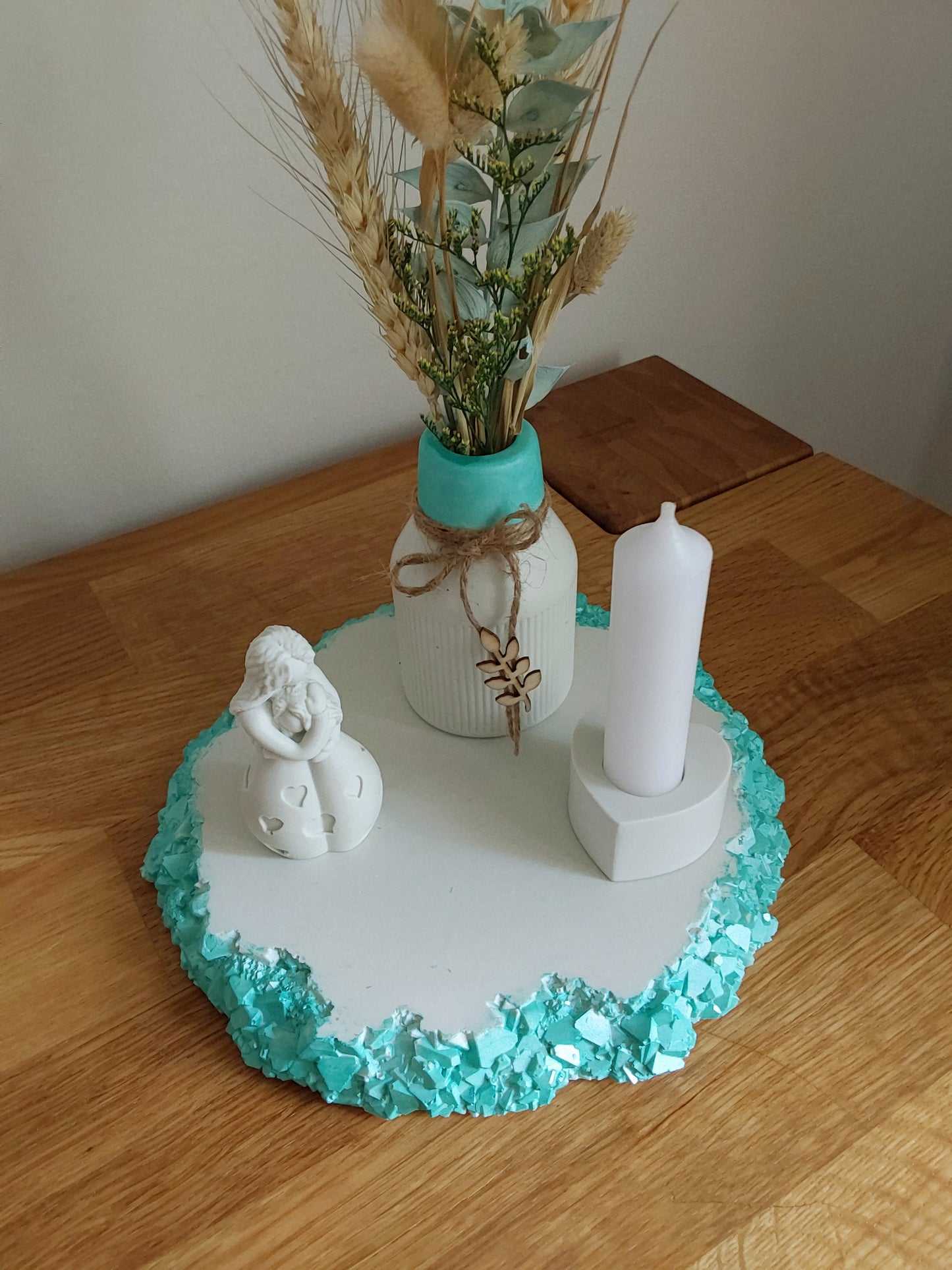 Tablett mit Kristallrand 4teilig Grün Jesmonite