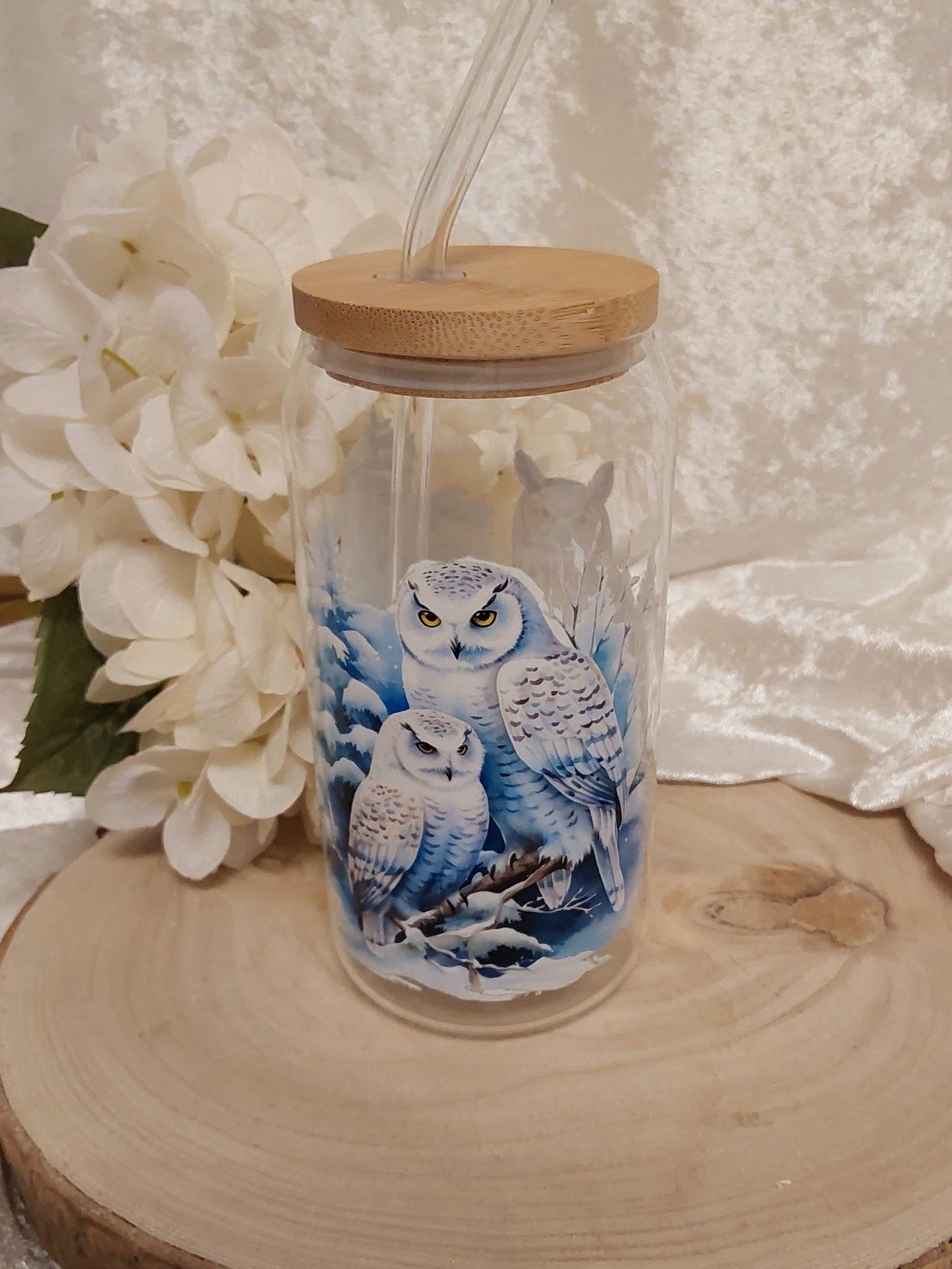 Trink-Glas mit Eulen-Motiv