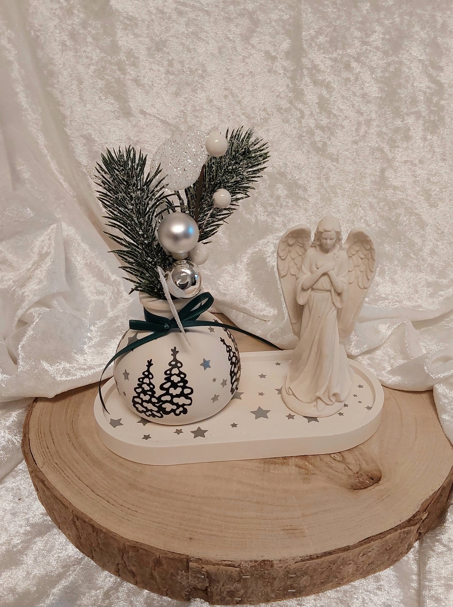 Weihnachtstablett mit Vase und Engel