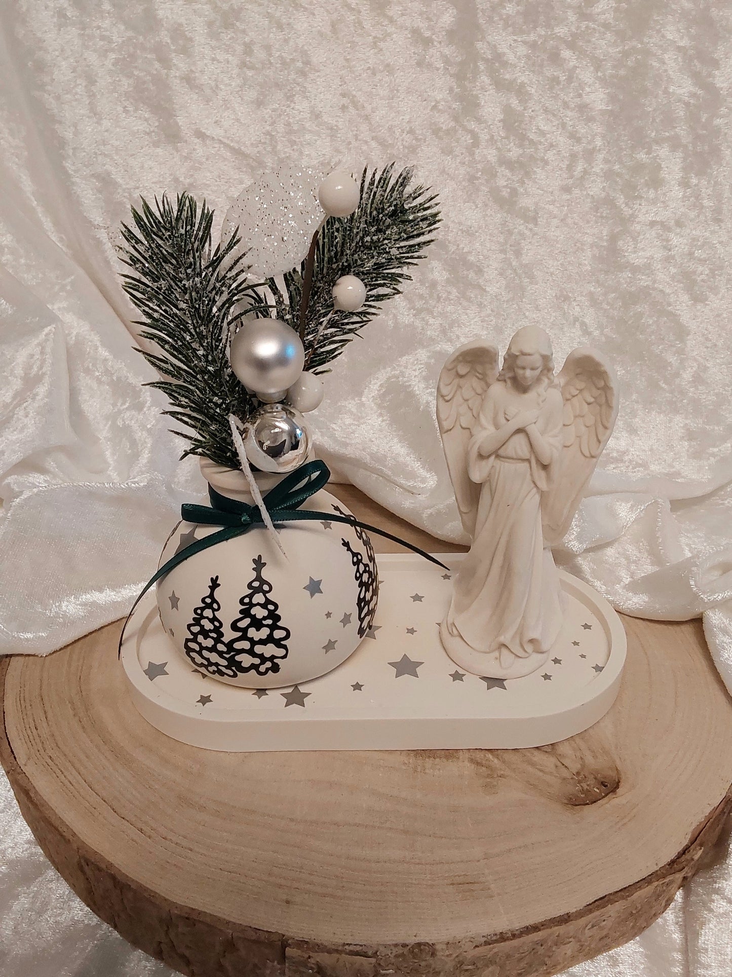 Weihnachtstablett mit Vase und Engel