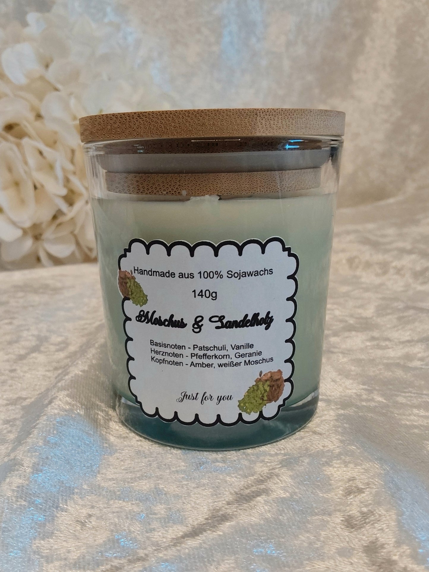 Duftkerze im Glas, Moschus & Sandelholz 140g
