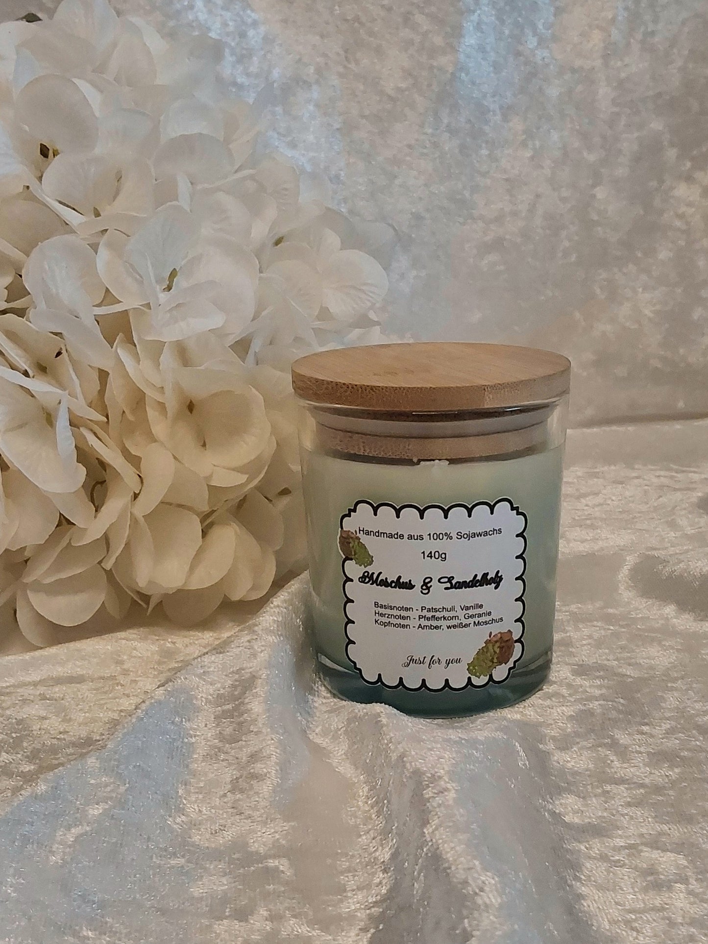 Duftkerze im Glas, Moschus & Sandelholz 140g