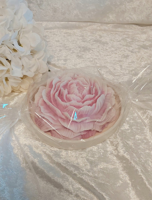 Duftkerze Rose, English Rose auf Teller 440g