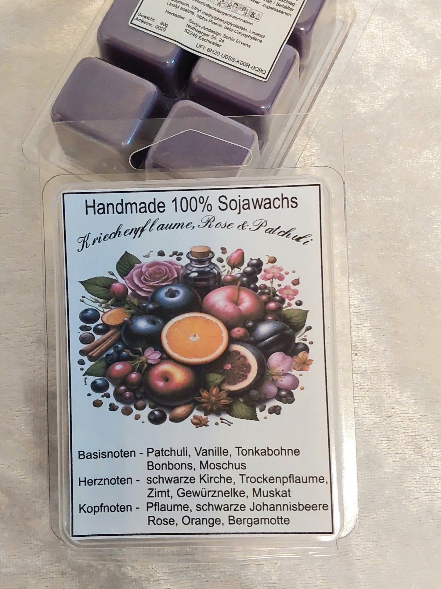 Duftmelt/Duftwachs Kriechenpflaume, Rose & Patchuli 80g