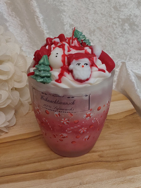 Kerze in Glastasse Weihnachtswunsch 350g