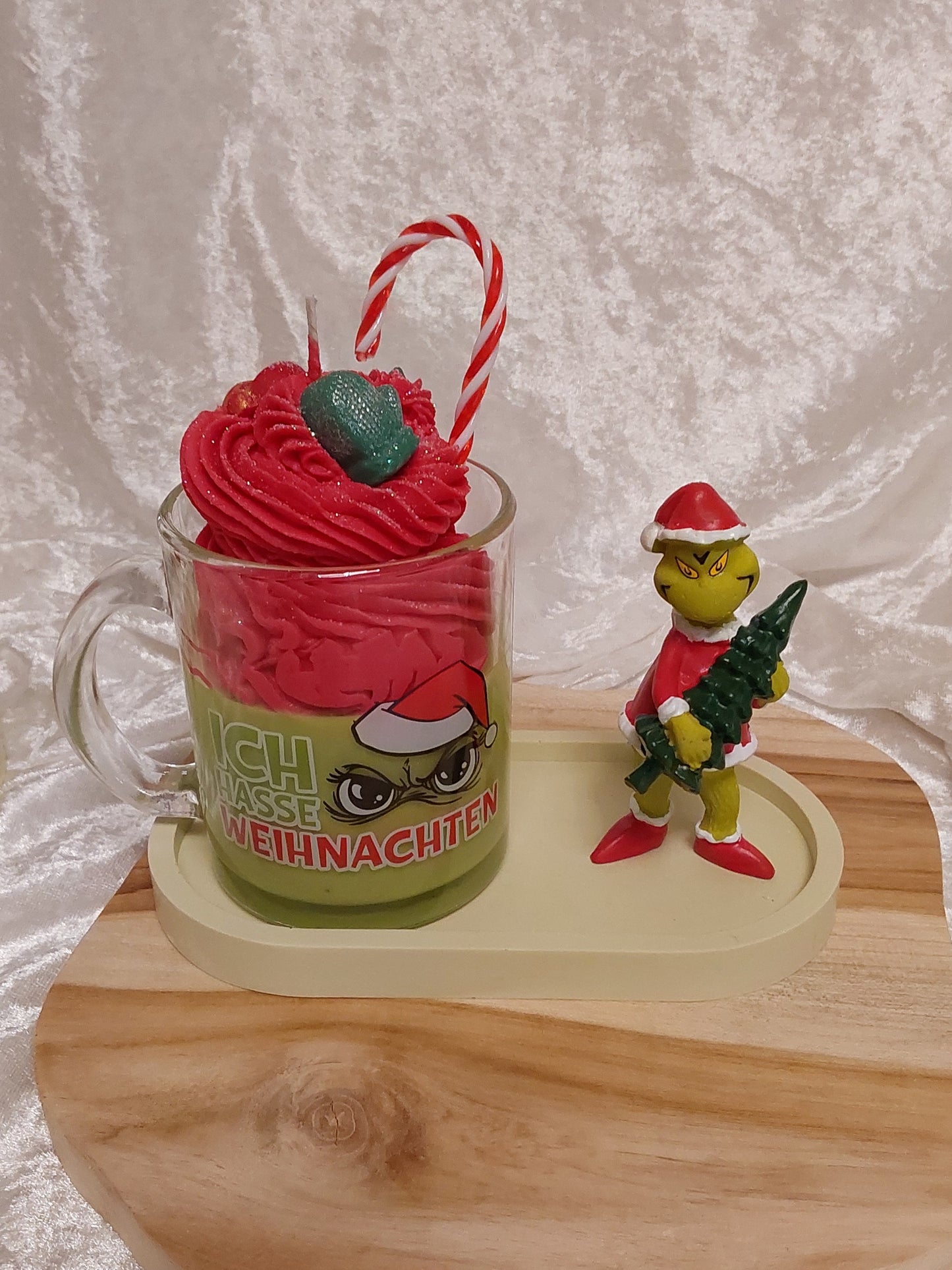 Grinch Duft-Weihnachtskerze, Tablett, Figur