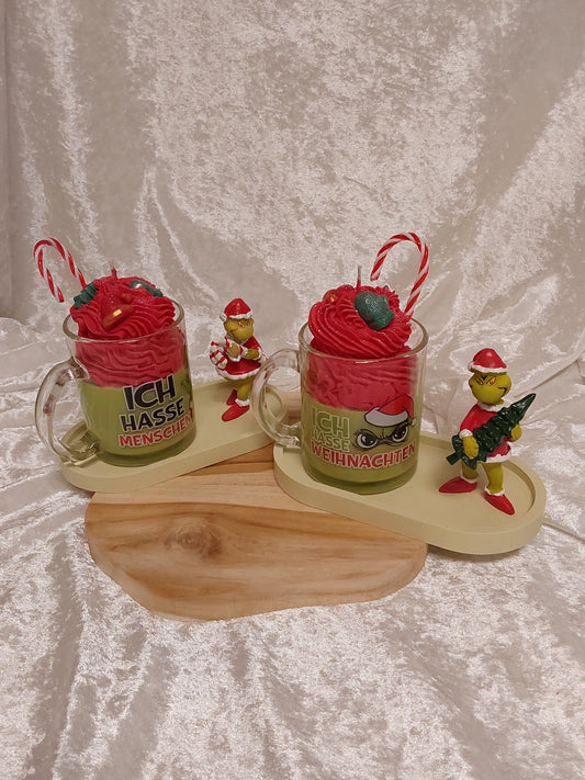 Grinch Duft-Weihnachtskerze, Tablett, Figur
