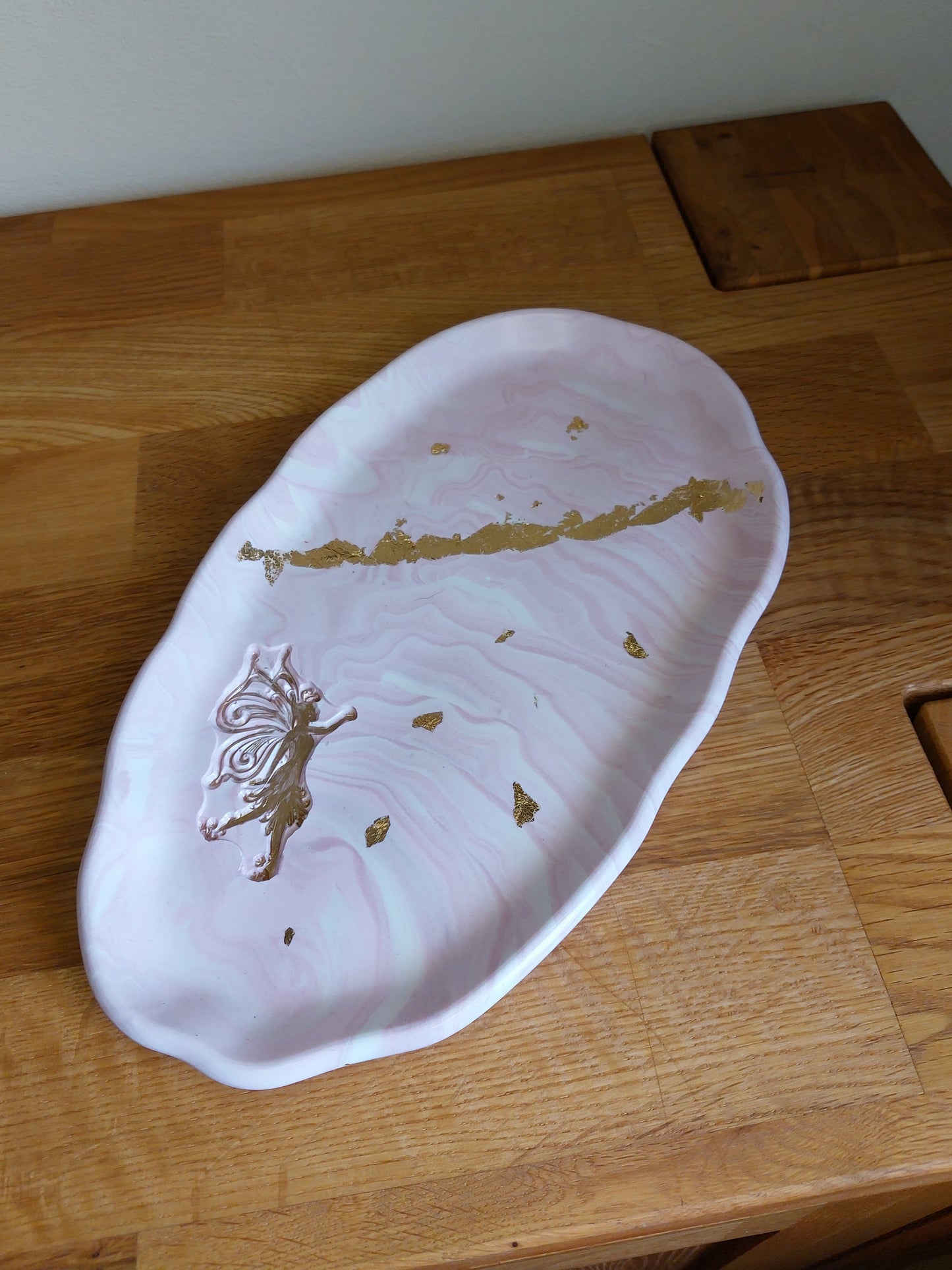 Jesmonite Schale Rosa/Weiß mit Gold