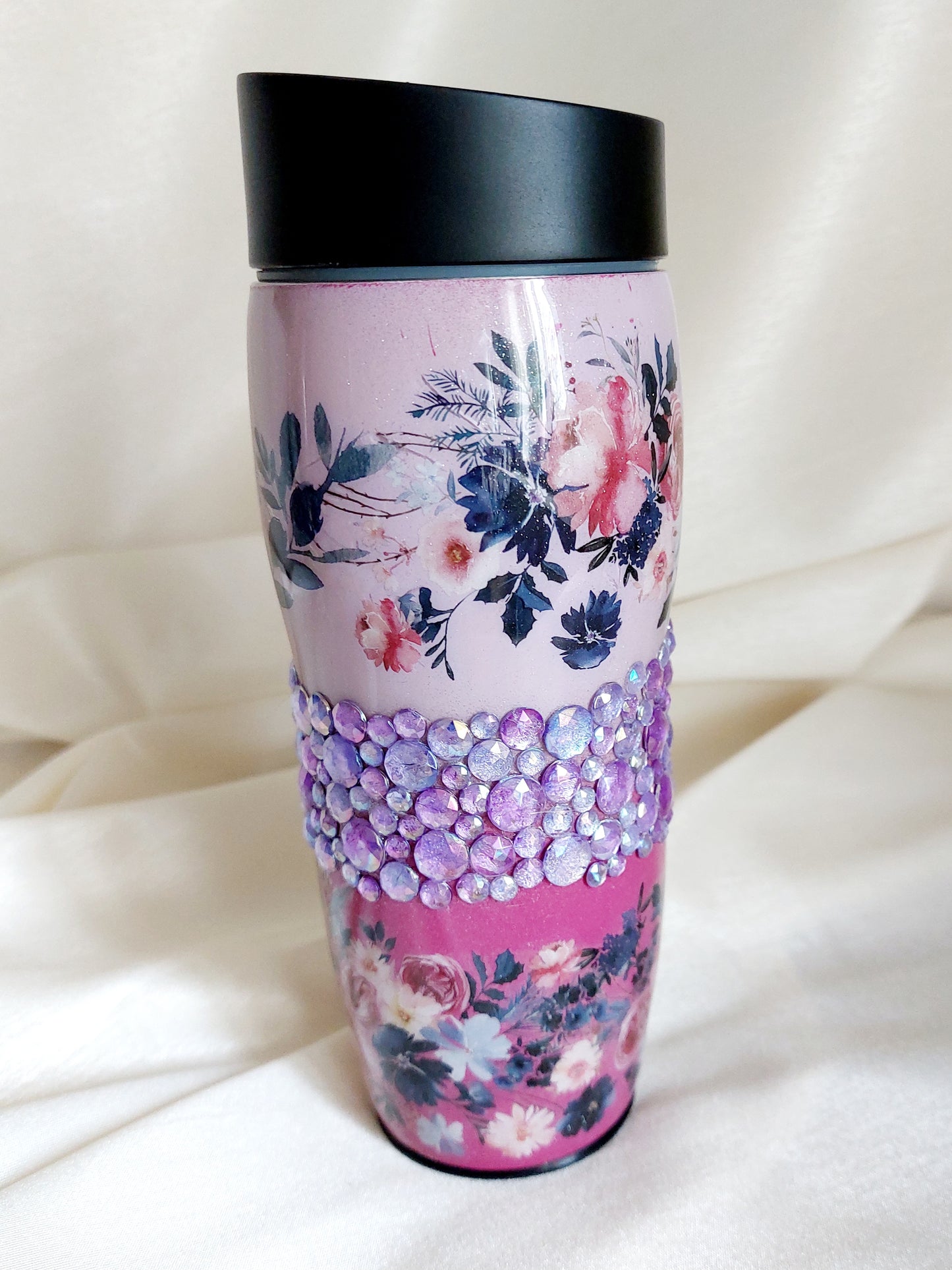 Tumbler Blumen Violett Strasssteine