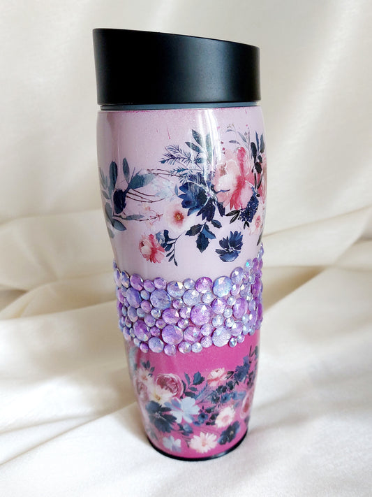 Tumbler Blumen Violett Strasssteine