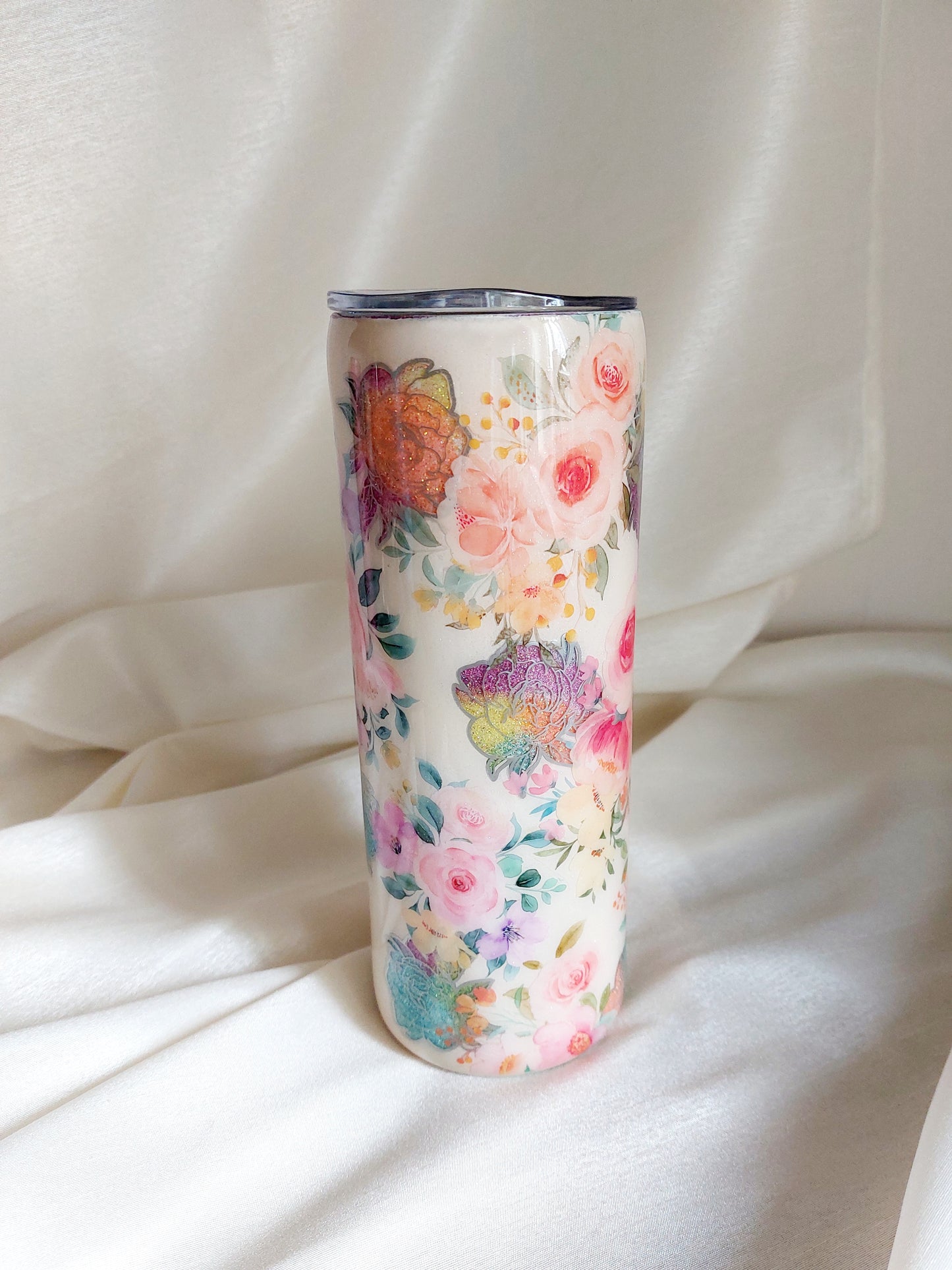 Tumbler Peecaboo Blumen Glitzer Strohhalm