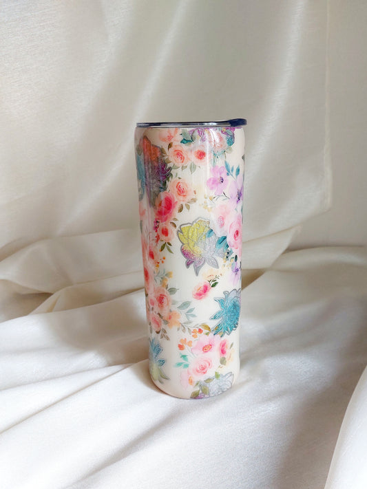 Tumbler Peecaboo Blumen Glitzer Strohhalm