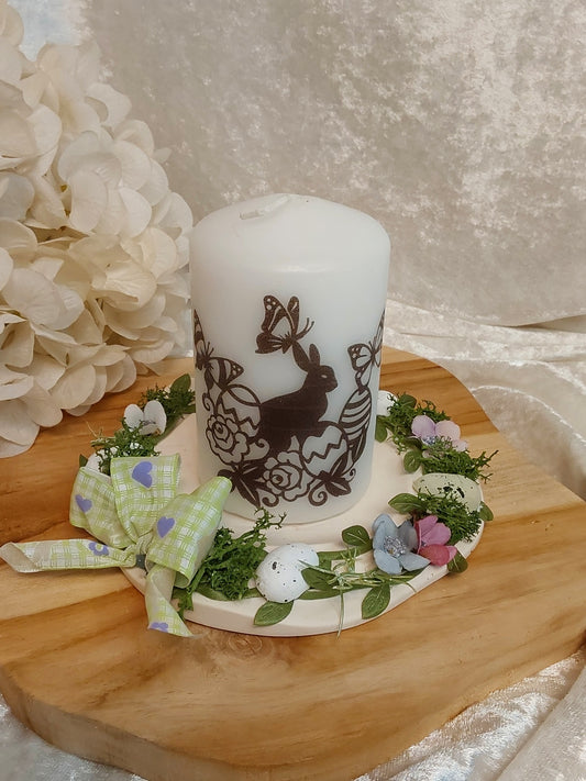 Oster-Kerze mit Kerzenteller