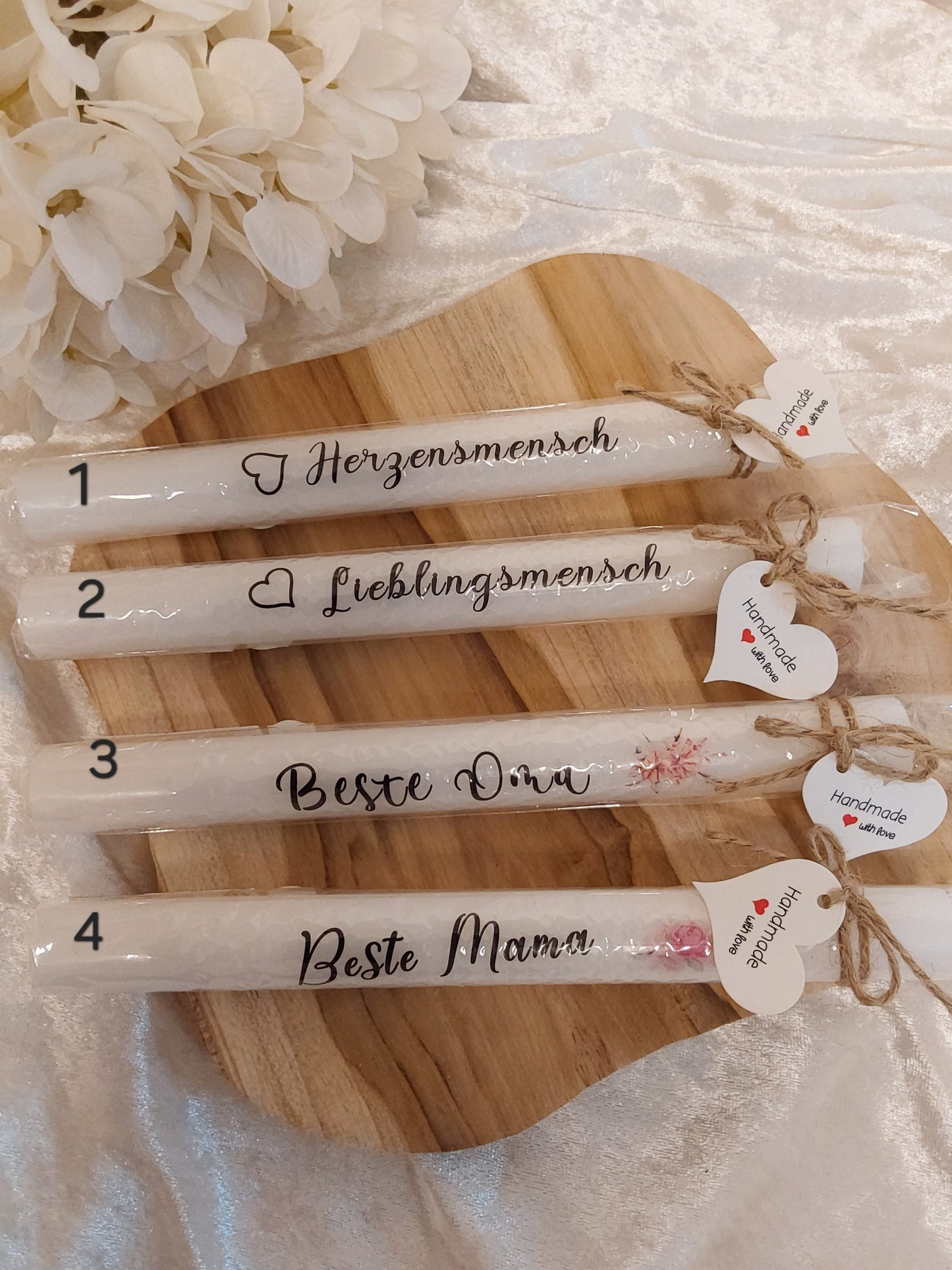 Stabkerzen mit Aufschrift