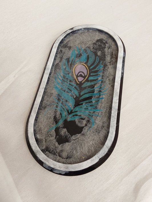 Resin Schale/kleines Tablett Pfauenfeder