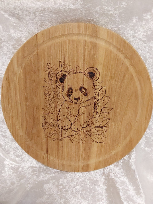 Holztablett rund Panda