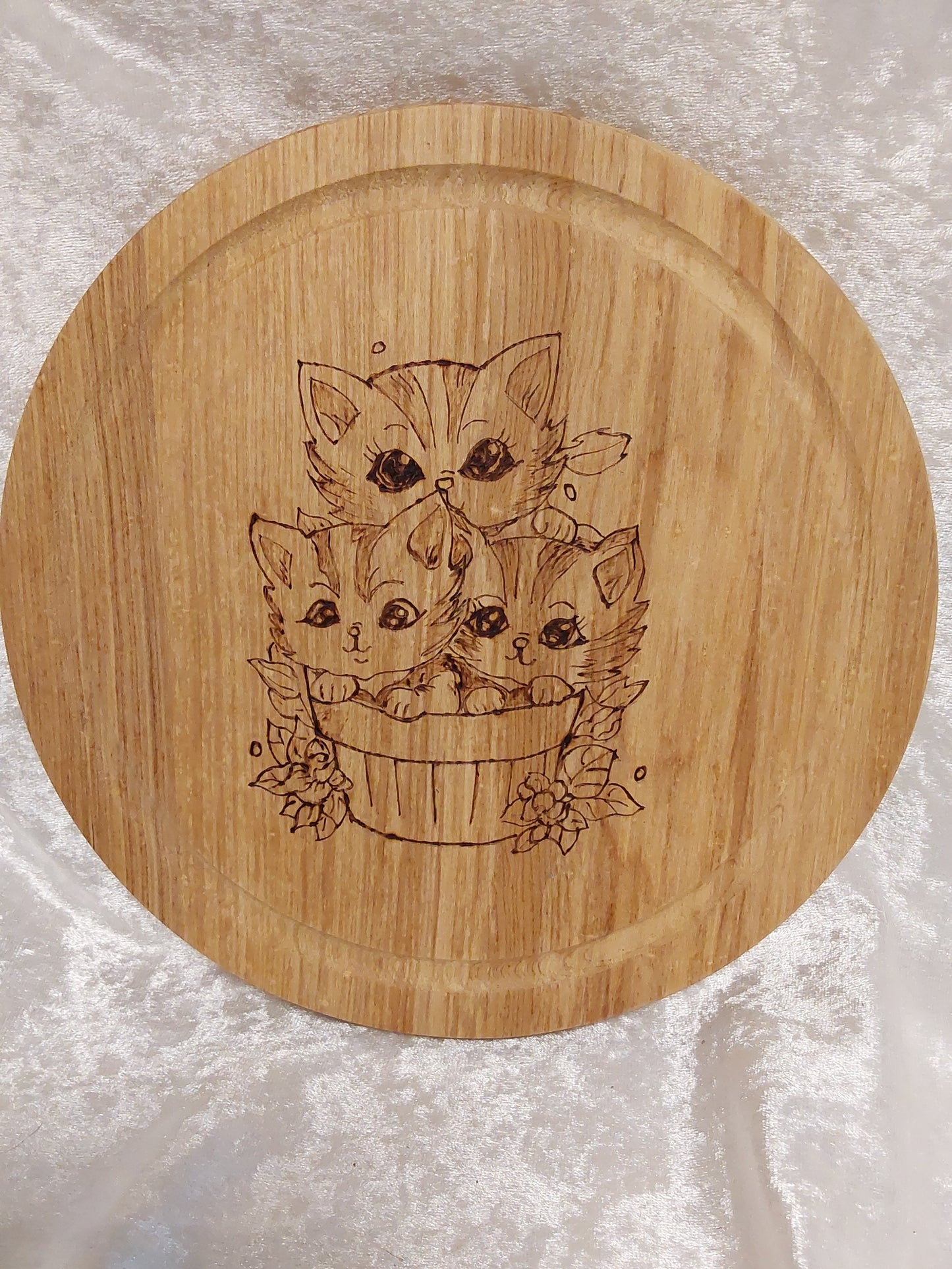 Holztablett rund Katzen