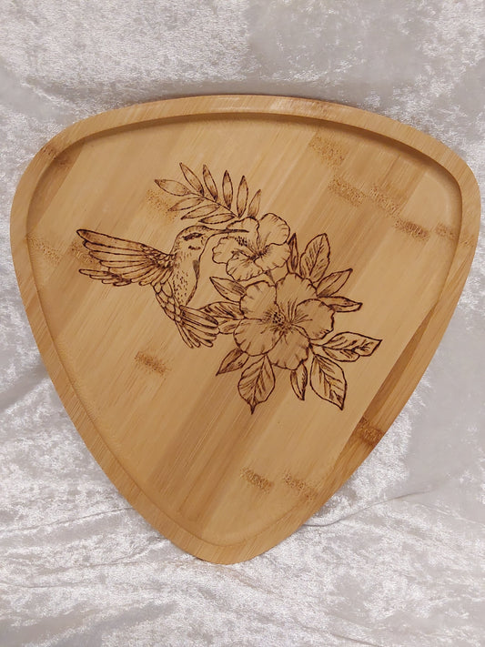 Holztablett eckig Vogel mit Blumen