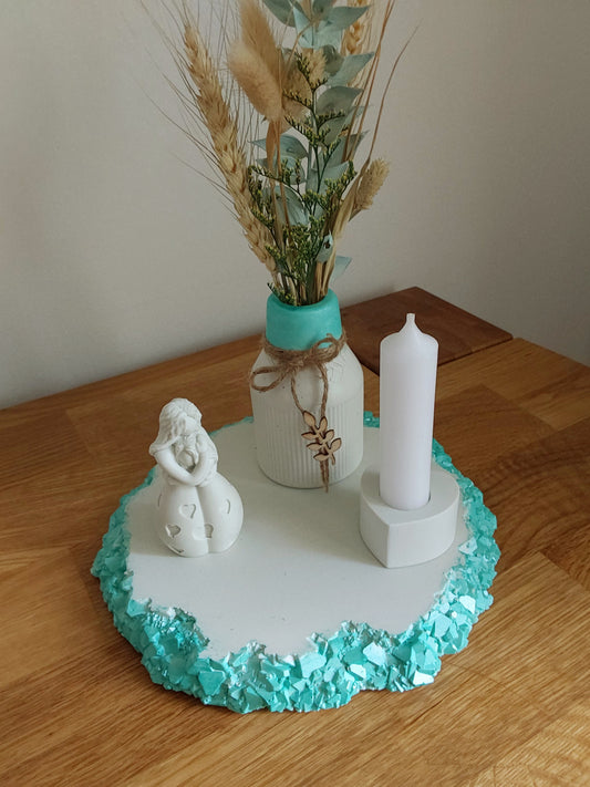 Tablett mit Kristallrand 4teilig Grün Jesmonite