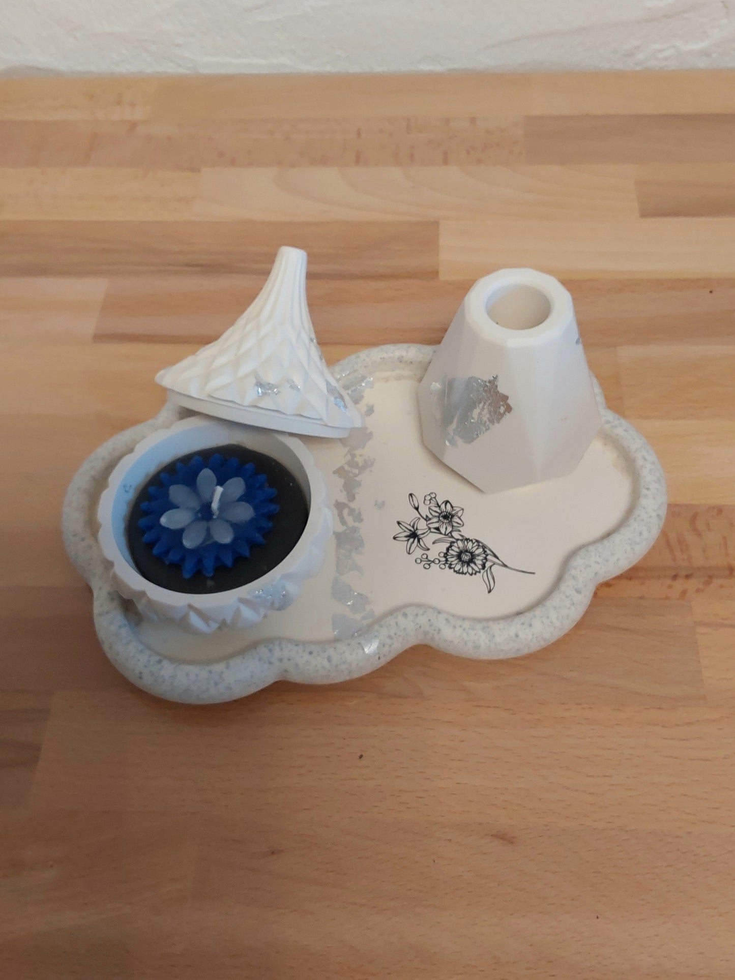 Ovales Wellenschale, Dose Väschen/Kerzenhalter