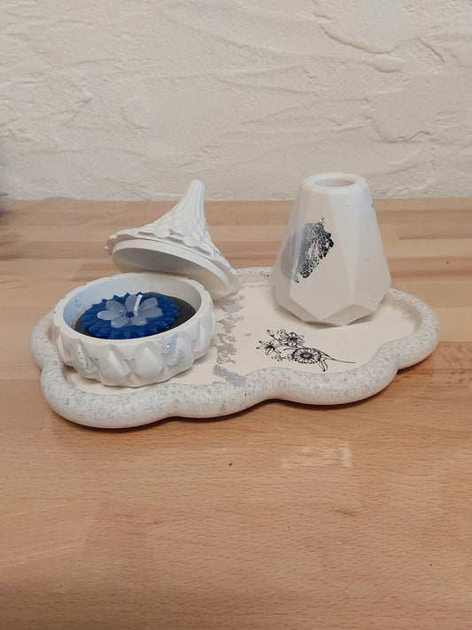 Ovales Wellenschale, Dose Väschen/Kerzenhalter