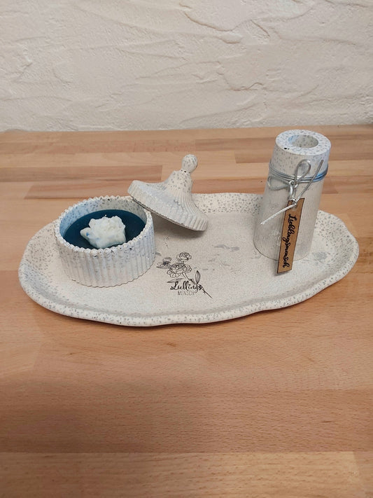 Ovales Wellenschale mit Väschen/Kerzenhalter