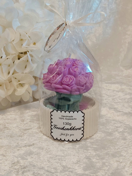 Rosensträußchen im Gefäß Geschenkkerze