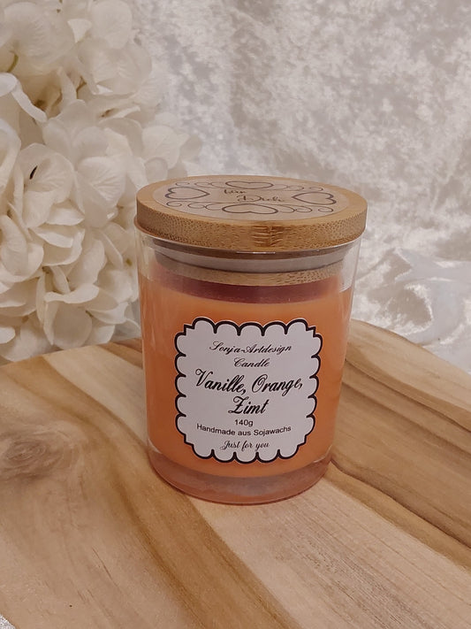 Duftkerze im Glas Vanille, Orange, Zimt 140g