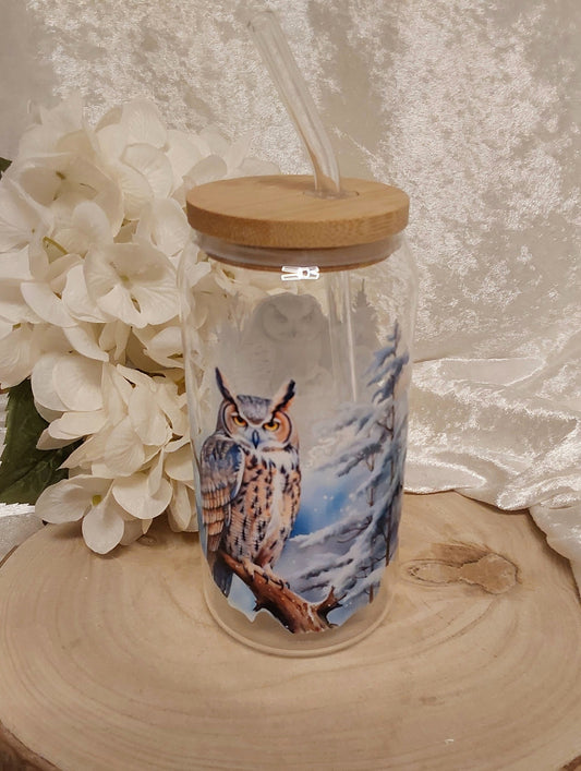 Trink-Glas mit Eulen-Motiv