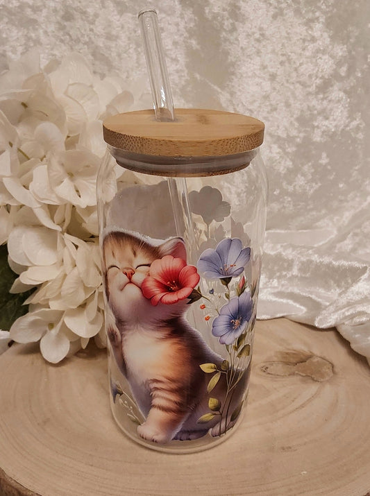 Trink-Glas mit Katzen-Motiv