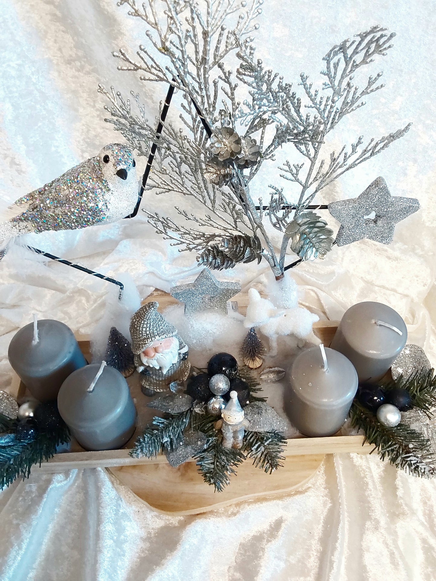 Gesteck mit Beleuchtung Schwarz/Silber