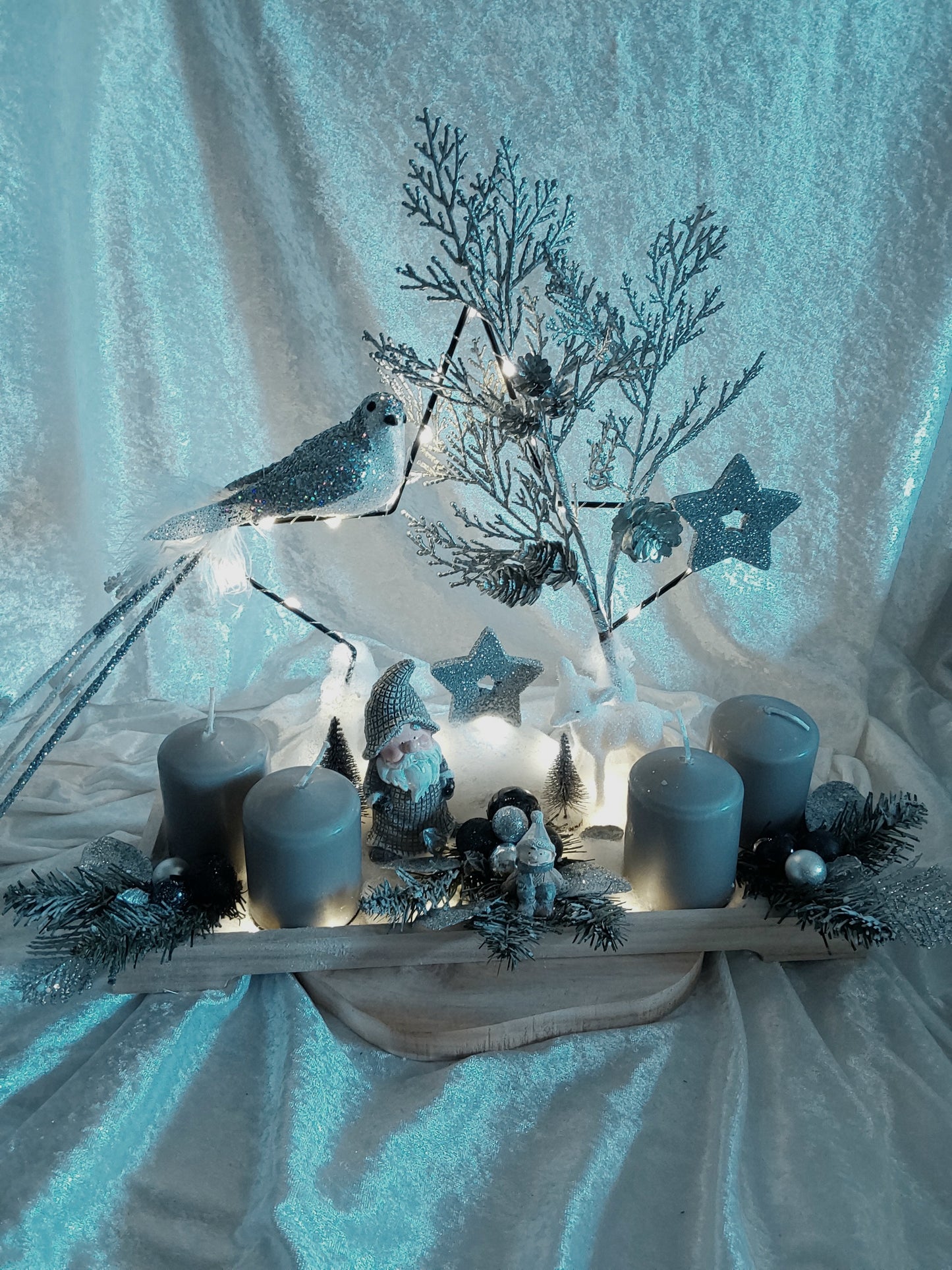 Gesteck mit Beleuchtung Schwarz/Silber