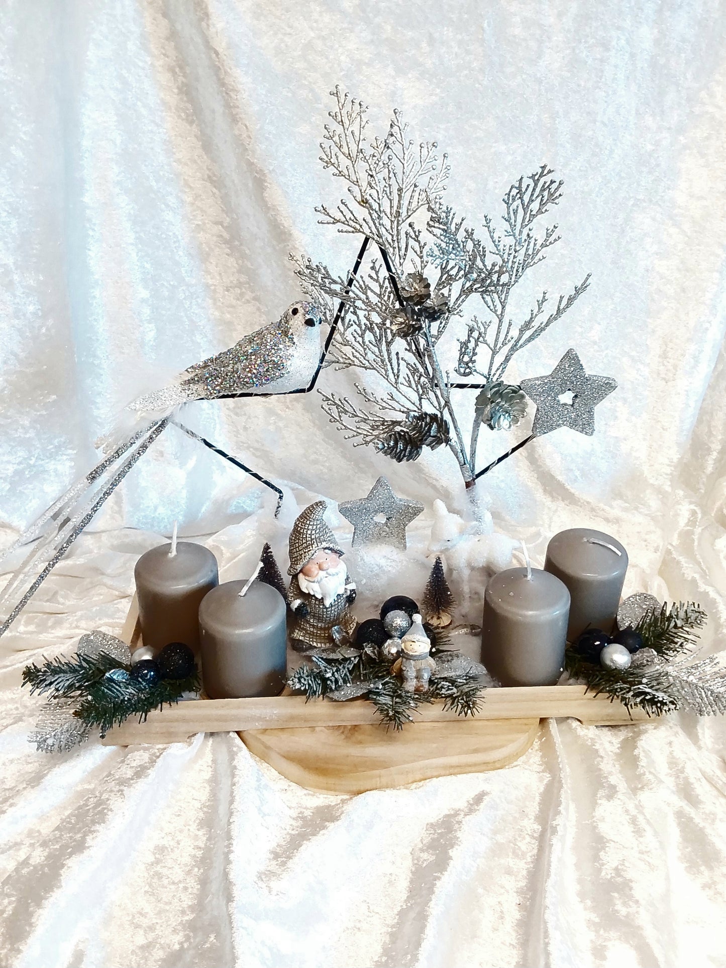 Gesteck mit Beleuchtung Schwarz/Silber