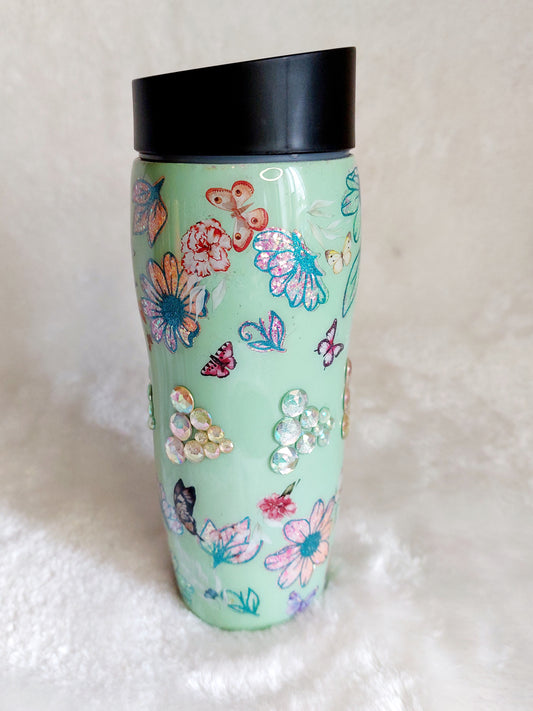 Tumbler Blumen Grün Strasssteine