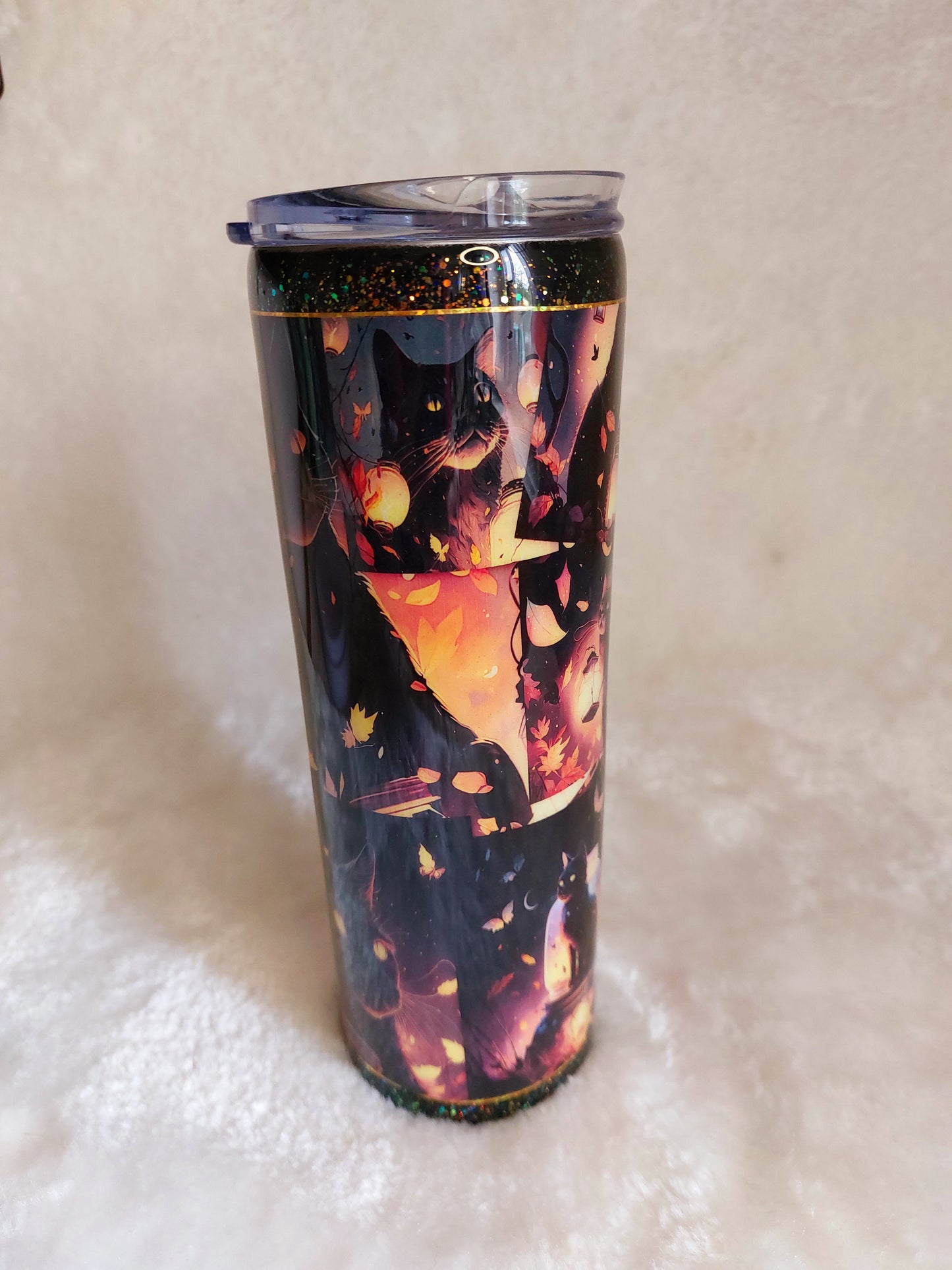 Tumbler schwarze Katzen Collage Strohhalm