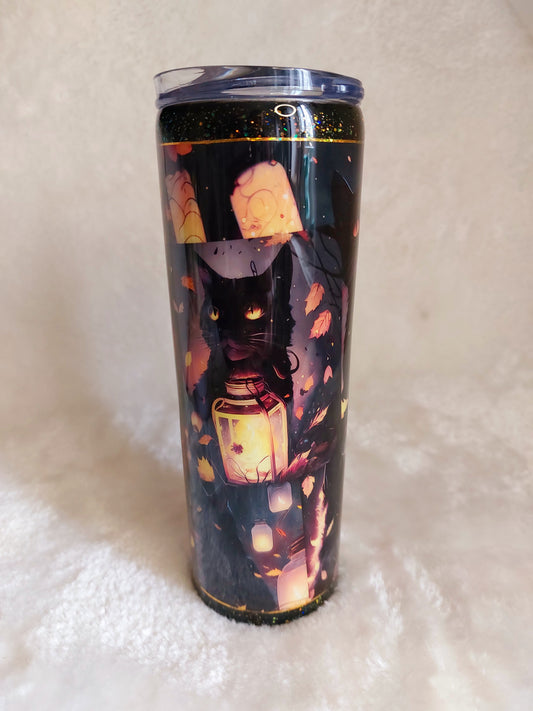 Tumbler schwarze Katzen Collage Strohhalm