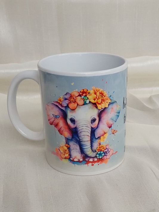 Tasse Elefant Blumen Spruch