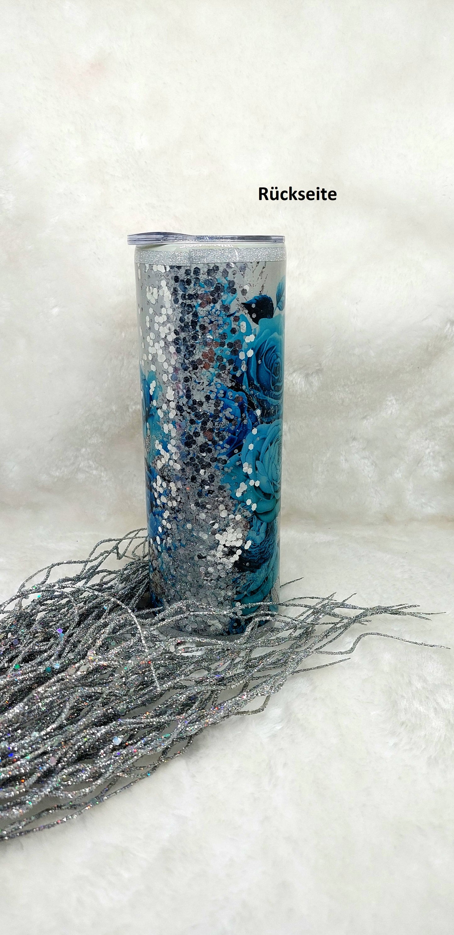 Tumbler blaue Rosen Strohhalm