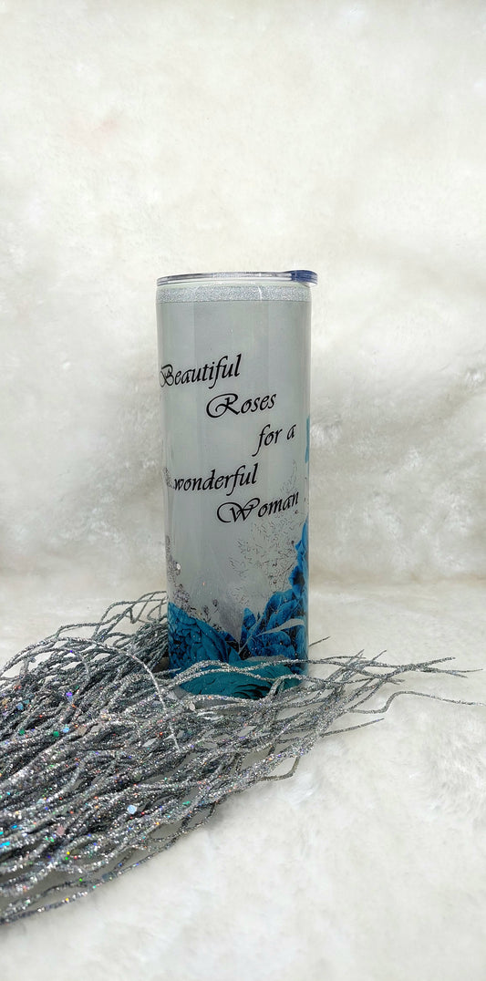 Tumbler blaue Rosen Strohhalm